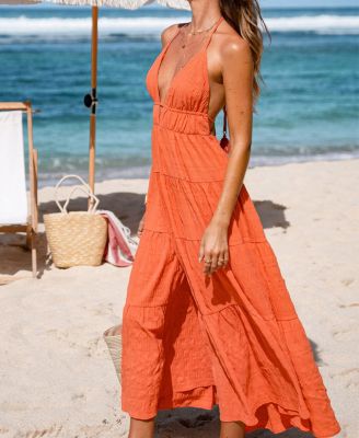 Women's Rust & Roses Orange Maxi Beach Dress