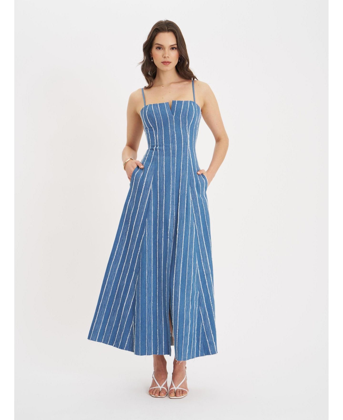 Женское платье Miss Circle Abygail Stripe Cotton Denim Maxi, цвет: Джинсовый синий — фото 6