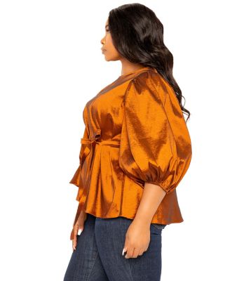 Plus Size Tie Waist Voluminous Sleeve Blouse