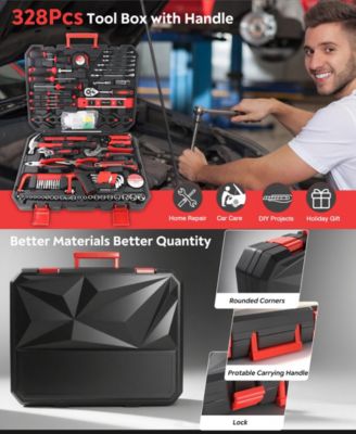 328-Piece Household Hand Tool Set with Storage Case &amp;#x2013; All-in-One Repair Kit for Home, Garage, Car, and Office Use