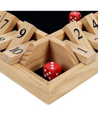 4 Player Shut the Box Dice Board Game with Natural Wood - 12 in.