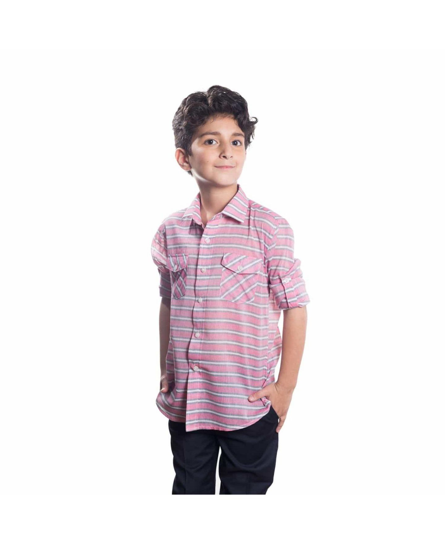 Рубашка Elie Balleh Pink Slim Fit Striped Button-Down Shirt для мальчиков, цвет: Розовый — фото 1