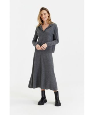 Women's Wool Cashmere Blend V Neck Collared Sweater