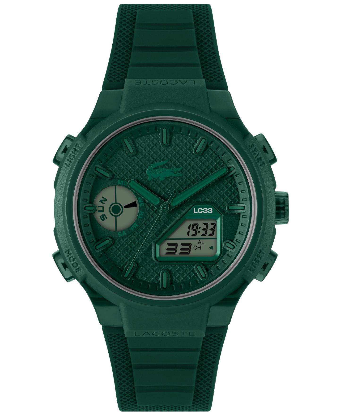 Мужские часы Lacoste LC33 Green Silicone Strap Watch, 44.8mm — фото 1