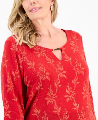 Plus Size Metallic Jacquard 3/4-Sleeve Top, Macy's Exclusive
