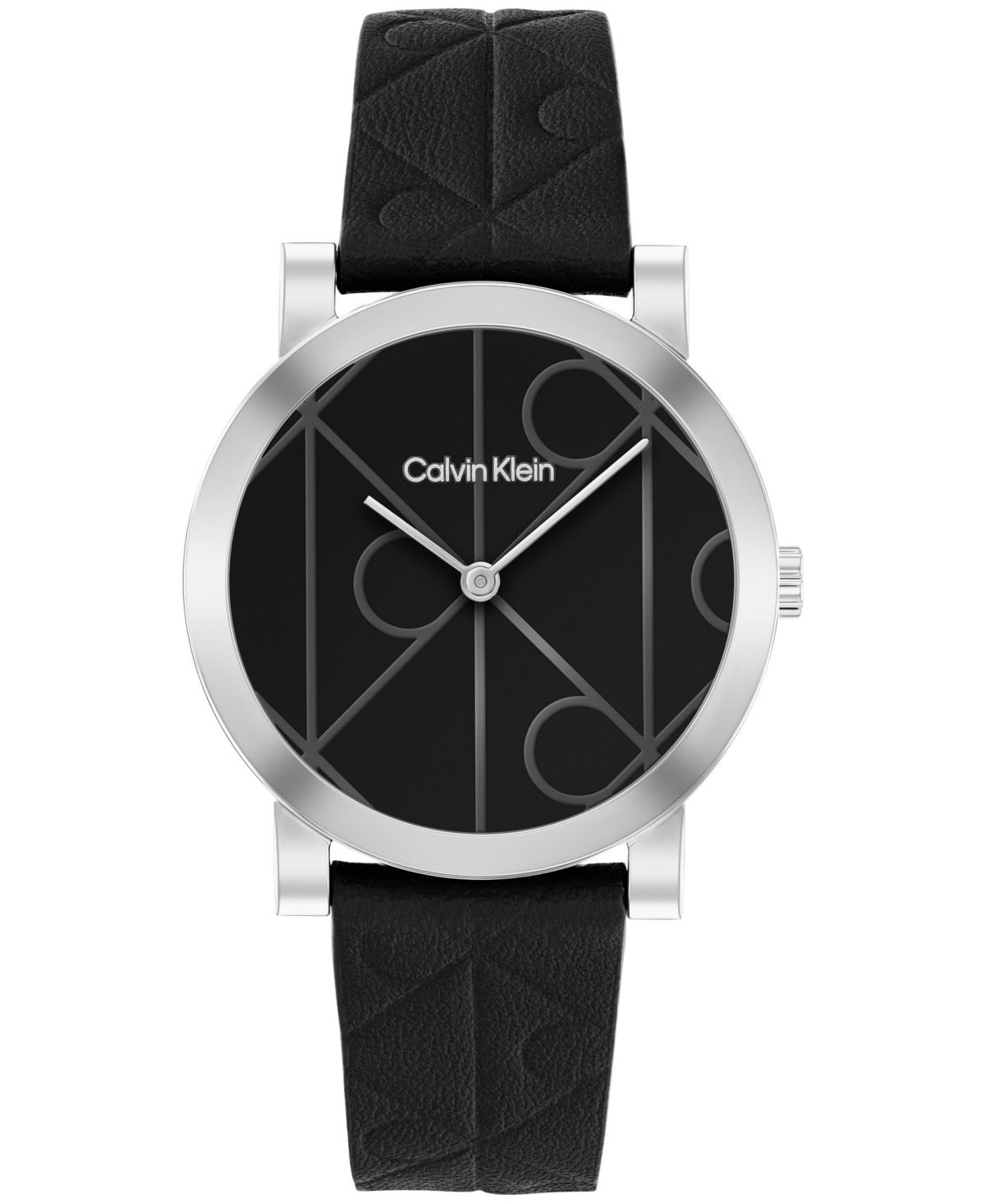 Women's Ck Monogram Black Leather Strap Watch 32mm - Black