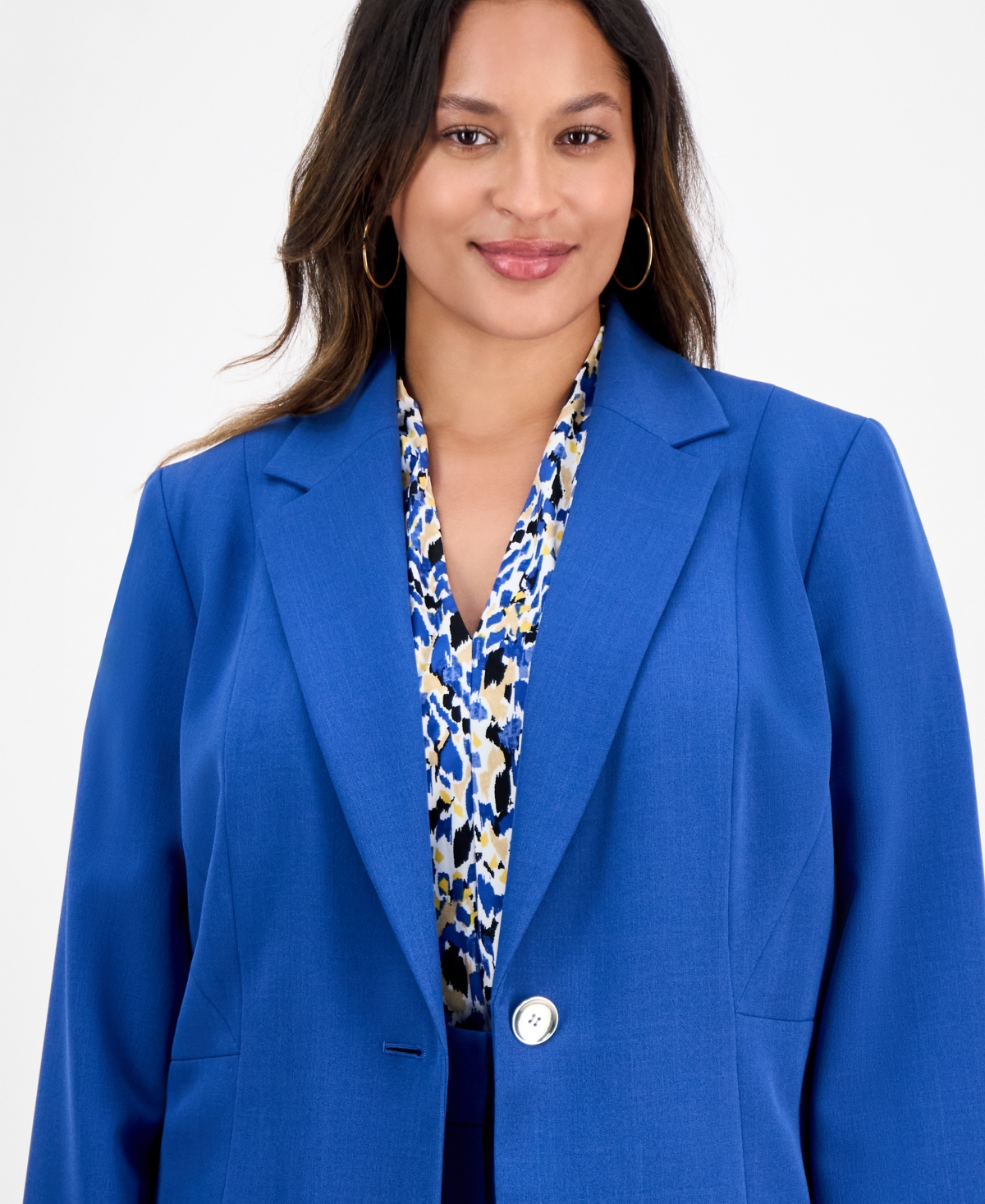 Kasper Plus Size Single-button Blazer In Blue