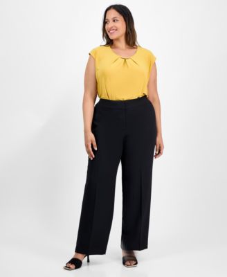 Kasper - Plus Size Mid-Rise Stretch Crepe Wide-Leg Pants