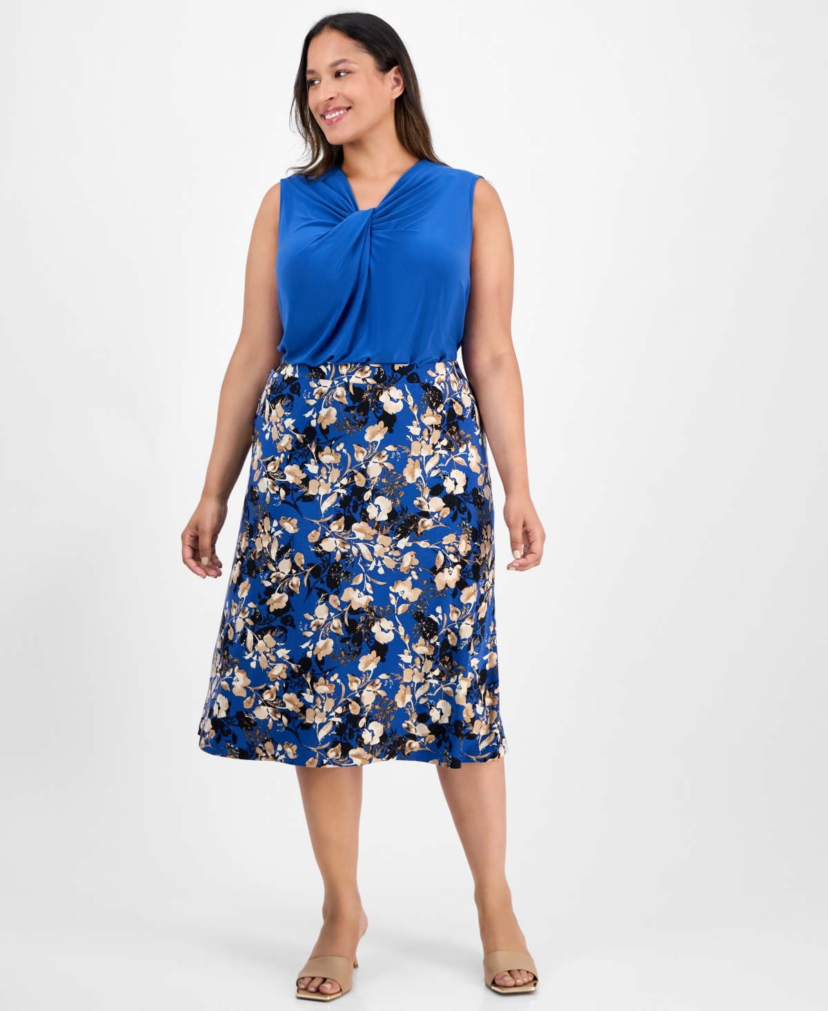 Kasper Plus Size Floral-print Midi Skirt