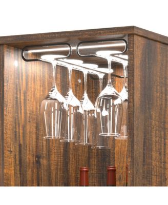 Modern style home bar cabinet with LED lights and tempered glass doors.