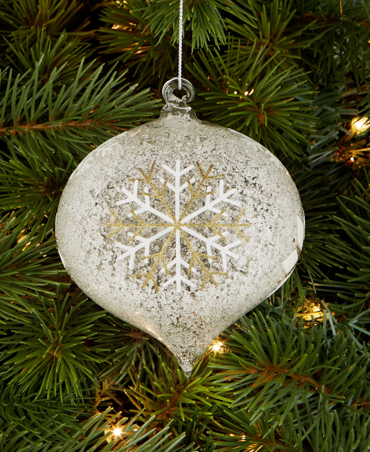 Holiday Lane Iced Delight Glass Snowflake Onion Ornament, Macy's Exclusive In Transparent