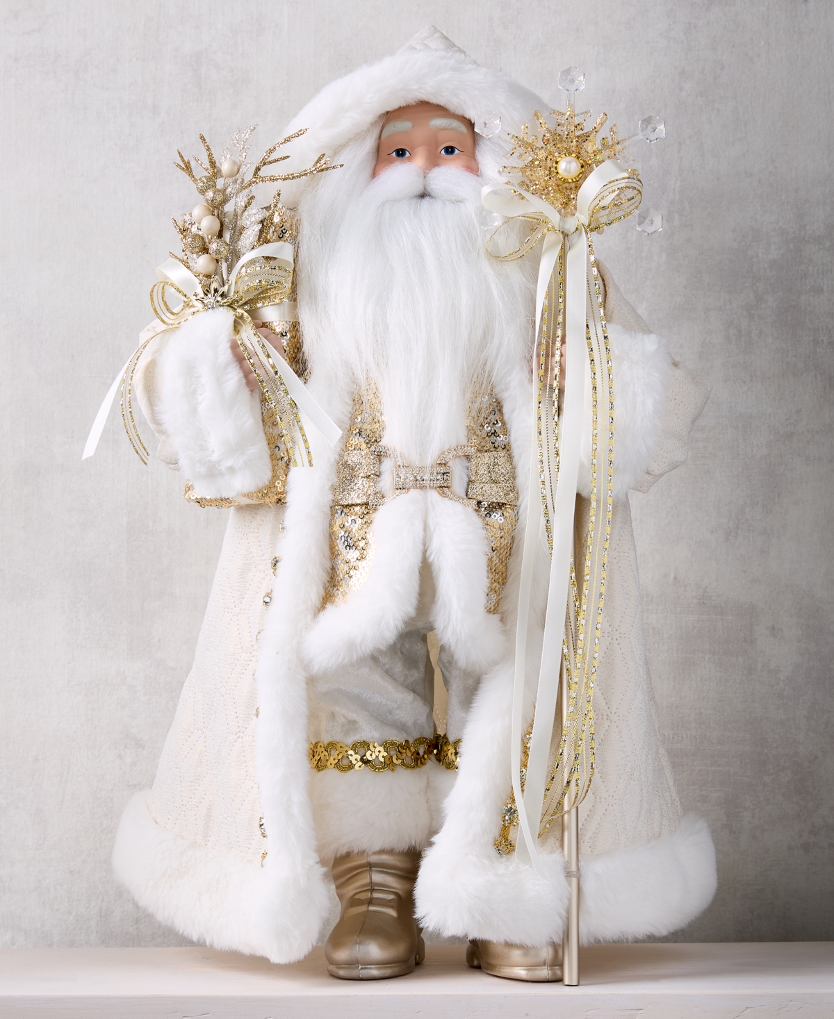 Holiday Lane Opulence Caucasian Santa With White Faux-Fur Robes, Macy's Exclusive