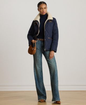 Women's Faux-Fur-Collar Diamond Quilted Jacket