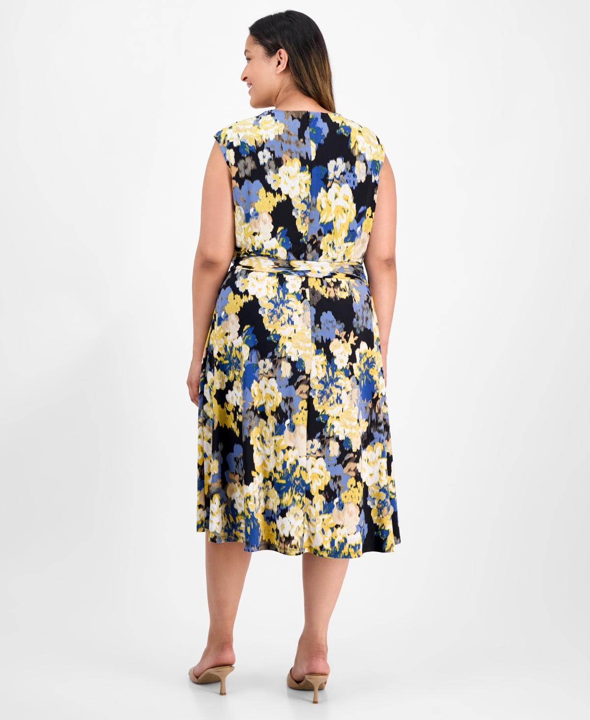 Kasper Plus Size Floral Print Cowlneck Dress In Multi