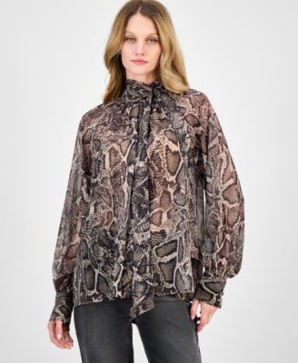 GUESS - Women's Audrine Printed Tie-Neck Blouse