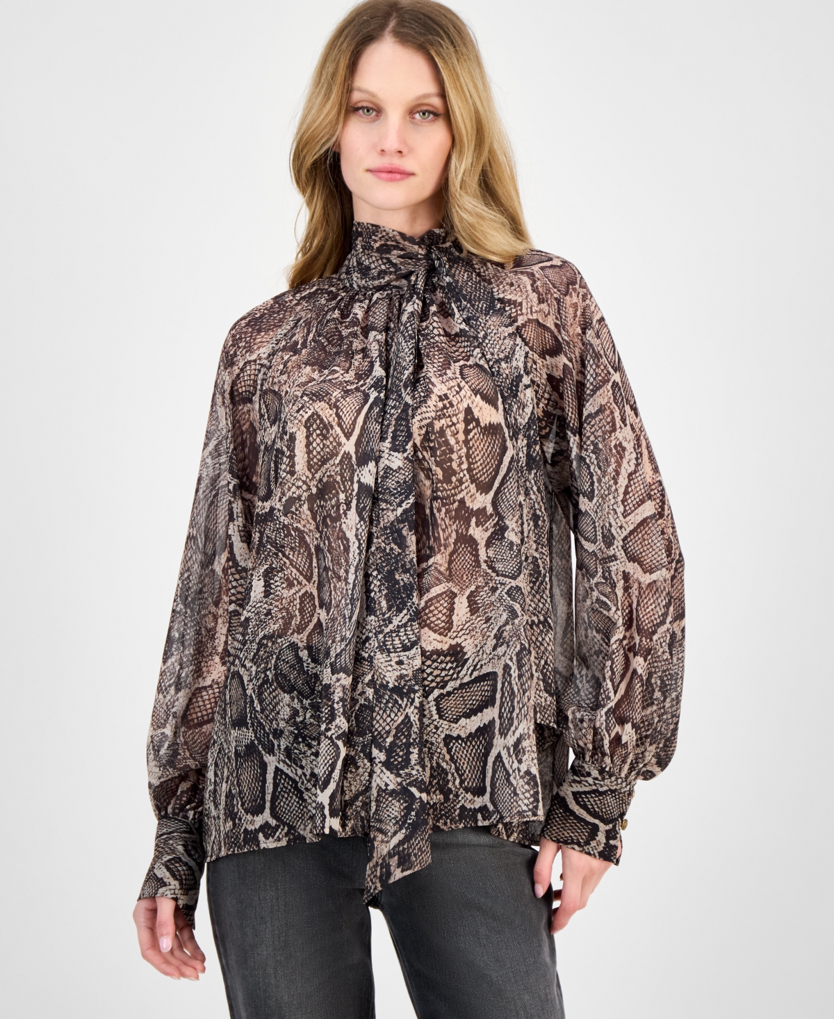 Guess Women's Audrine Printed Tie-neck Blouse In Animal Print