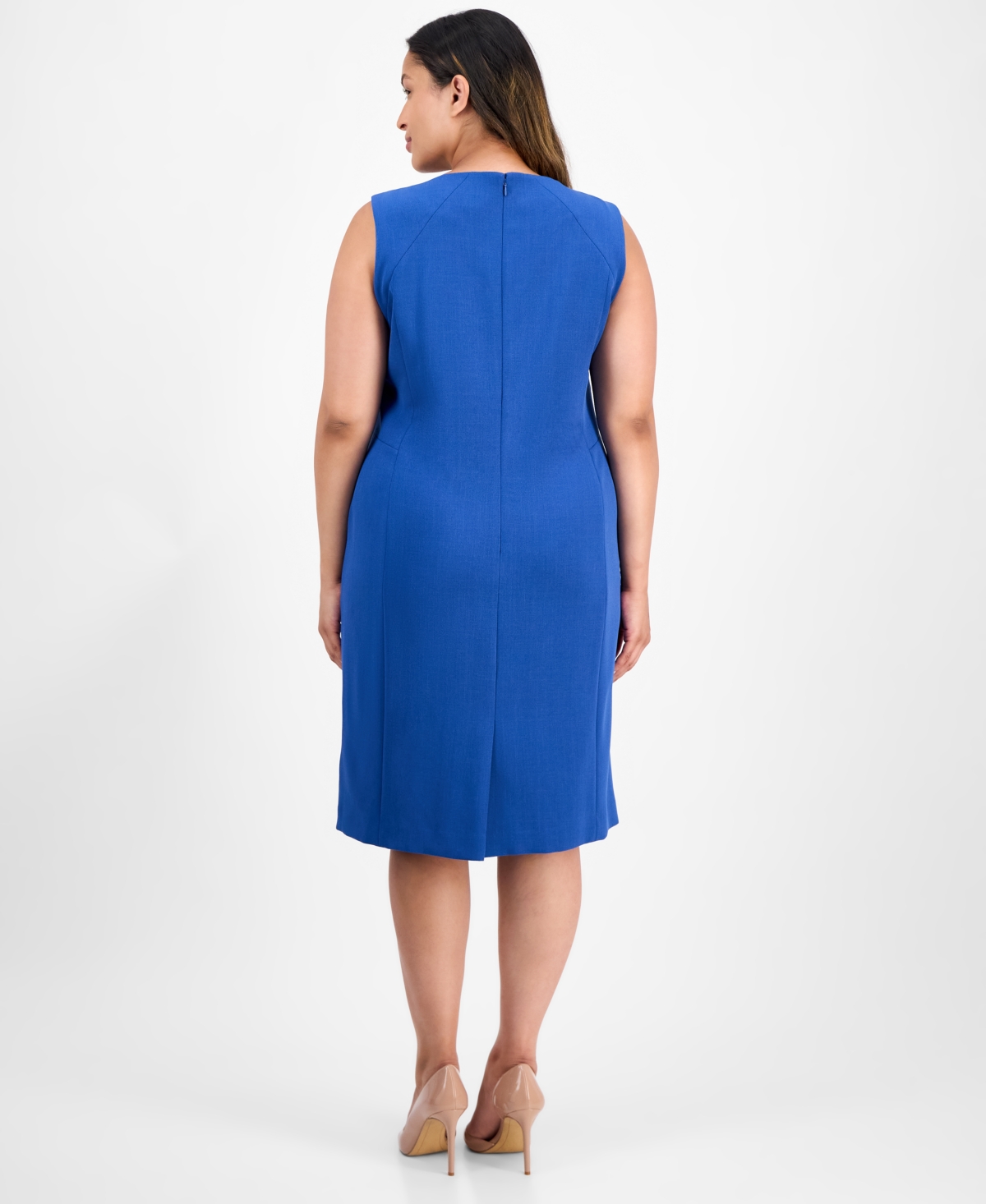 Kasper Plus Size Stretch Crepe Sheath Dress In Blue