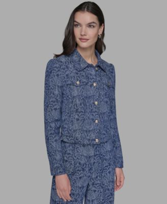 Petite Printed Button-Front Jacket