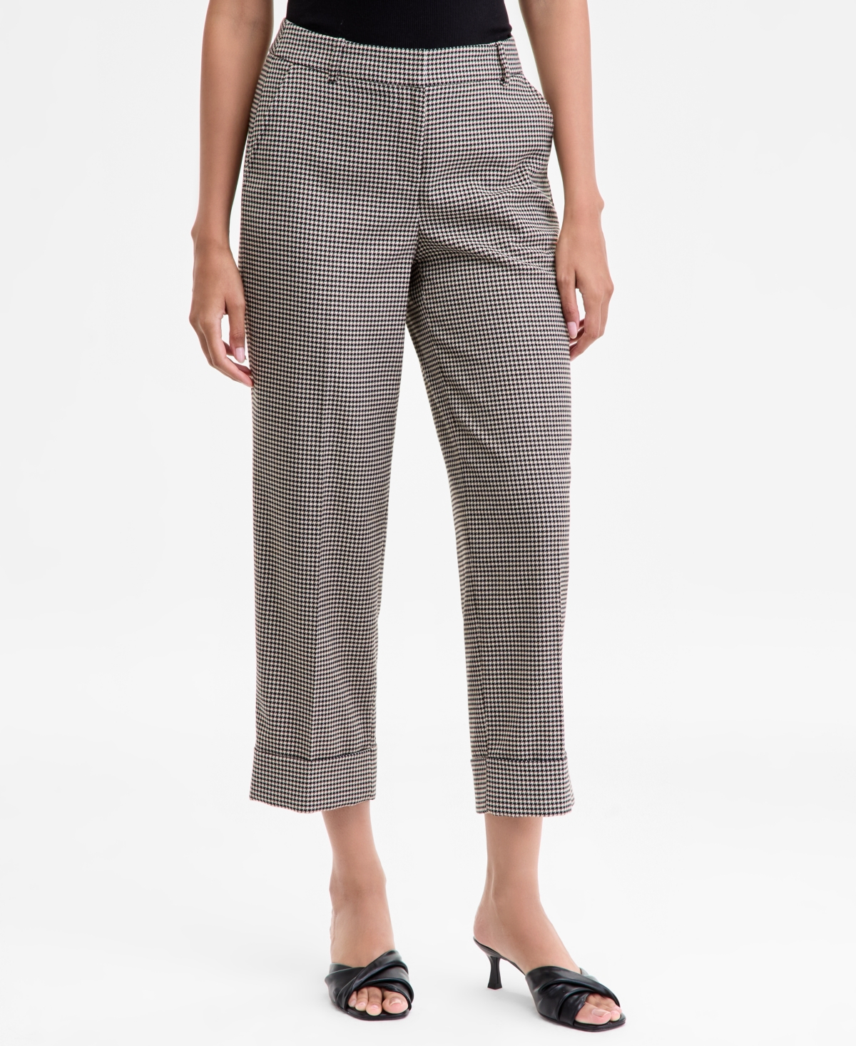 Anne Klein Women's Cropped Houndstooth Pants In Gray