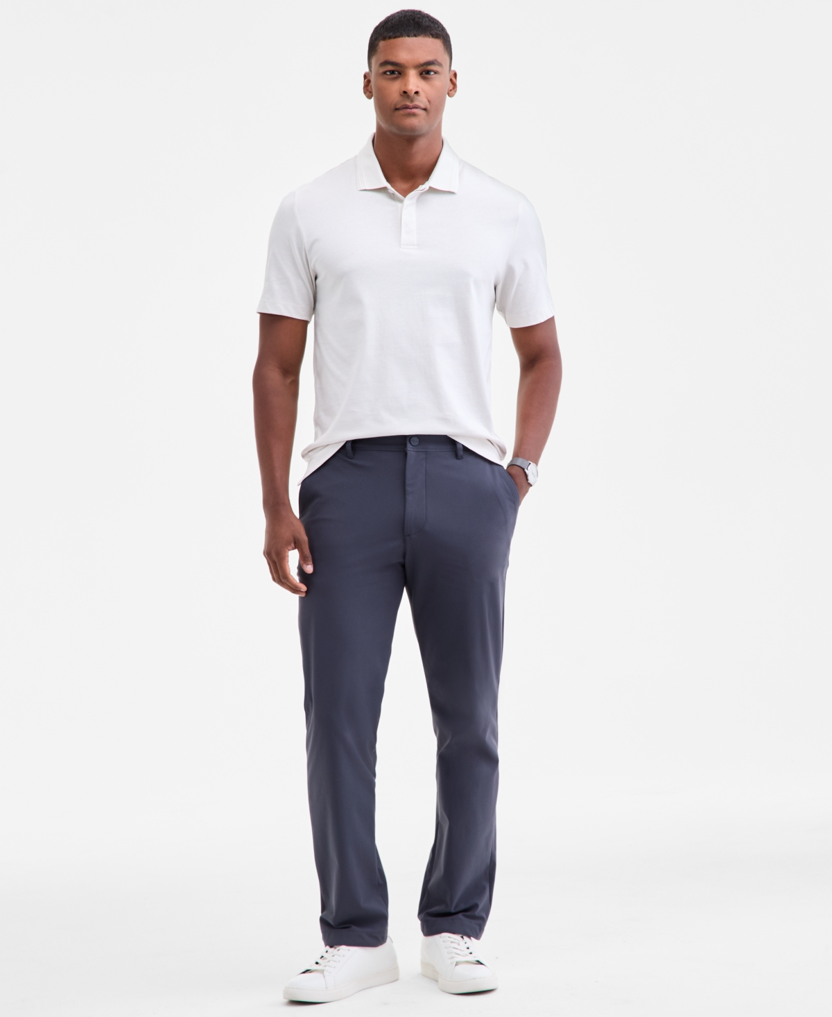 Alfani Men's Stretch Textured Stripe Jacquard Polo Shirt, Created For Macy's In White