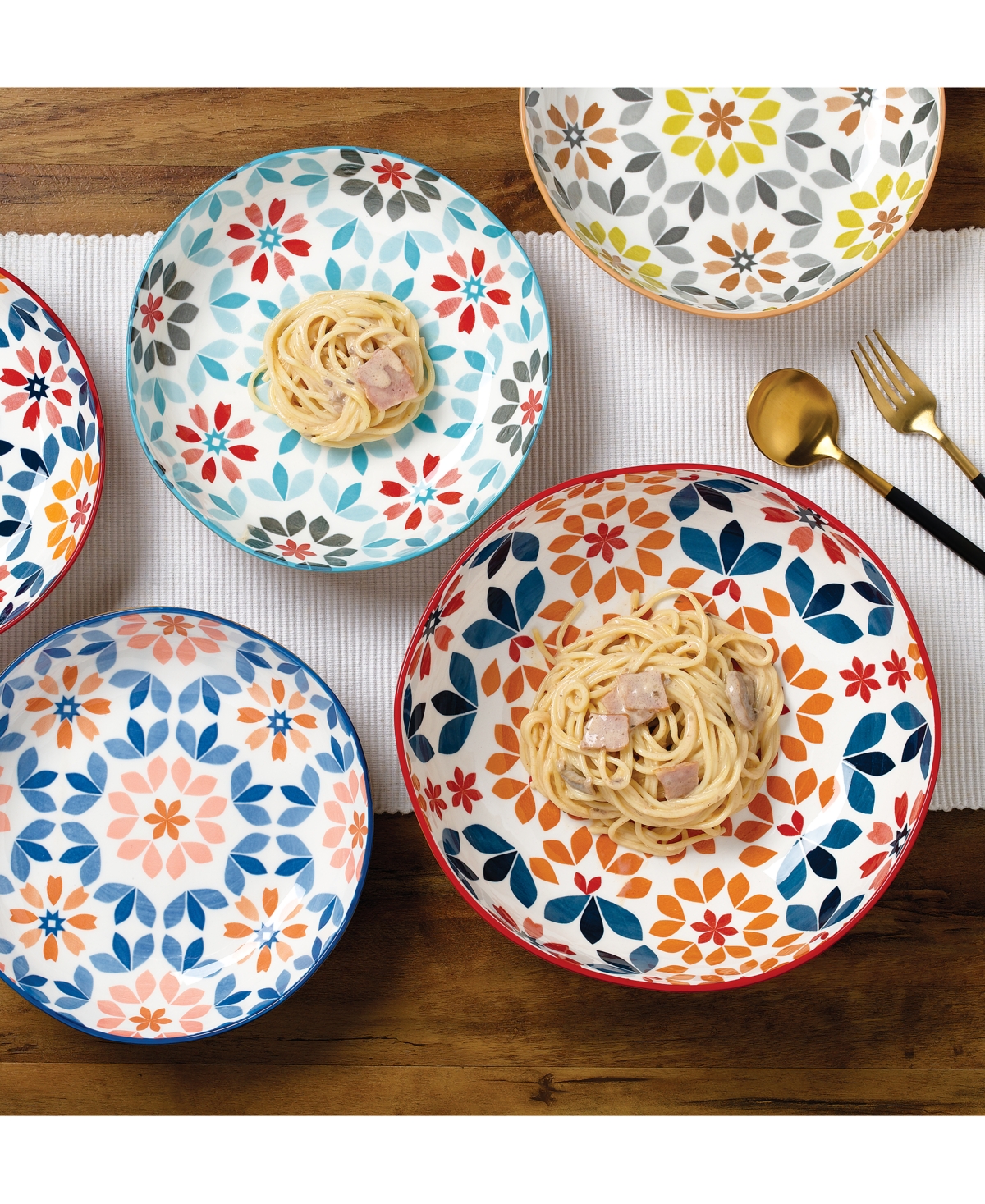 Lorren Home Trends Geo Floral 5-pc. Pasta/all-purpose Bowl Set In Multi