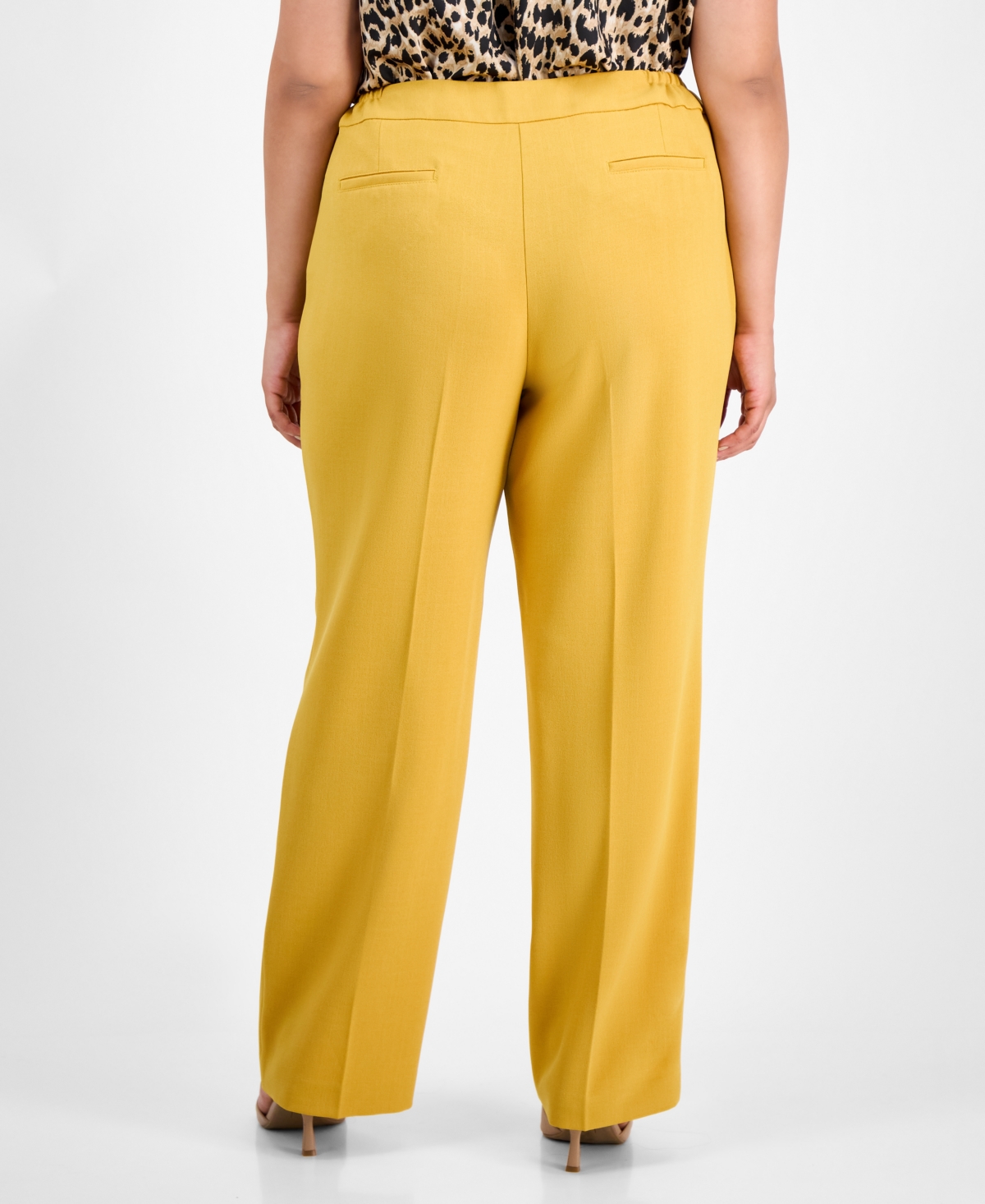 Kasper Plus Size Mid-rise Straight-leg Slit-hem Pants In Yellow