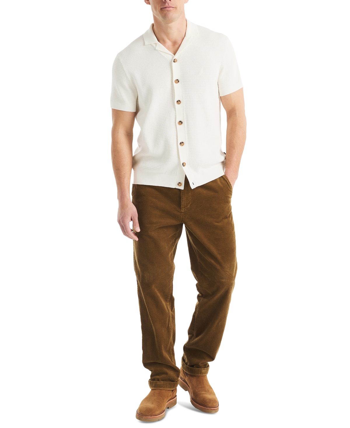 Nautica Mens Textured Sweater Polo In White