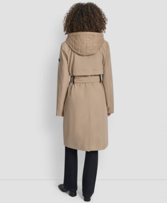 Women's Hooded Bibbed Belted Trench Coat