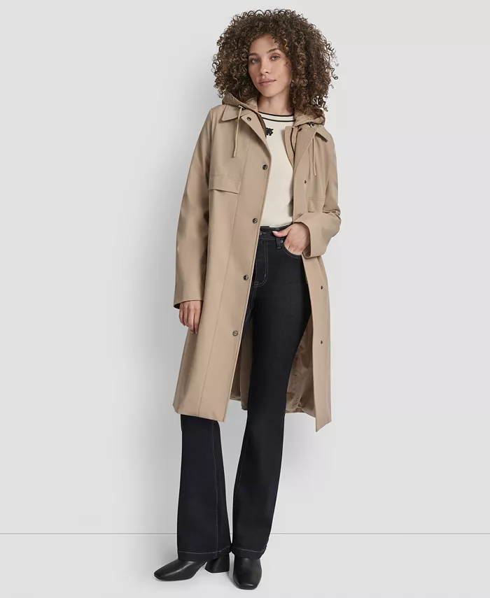 Women's Hooded Bibbed Belted Trench Coat - thumbnail 5