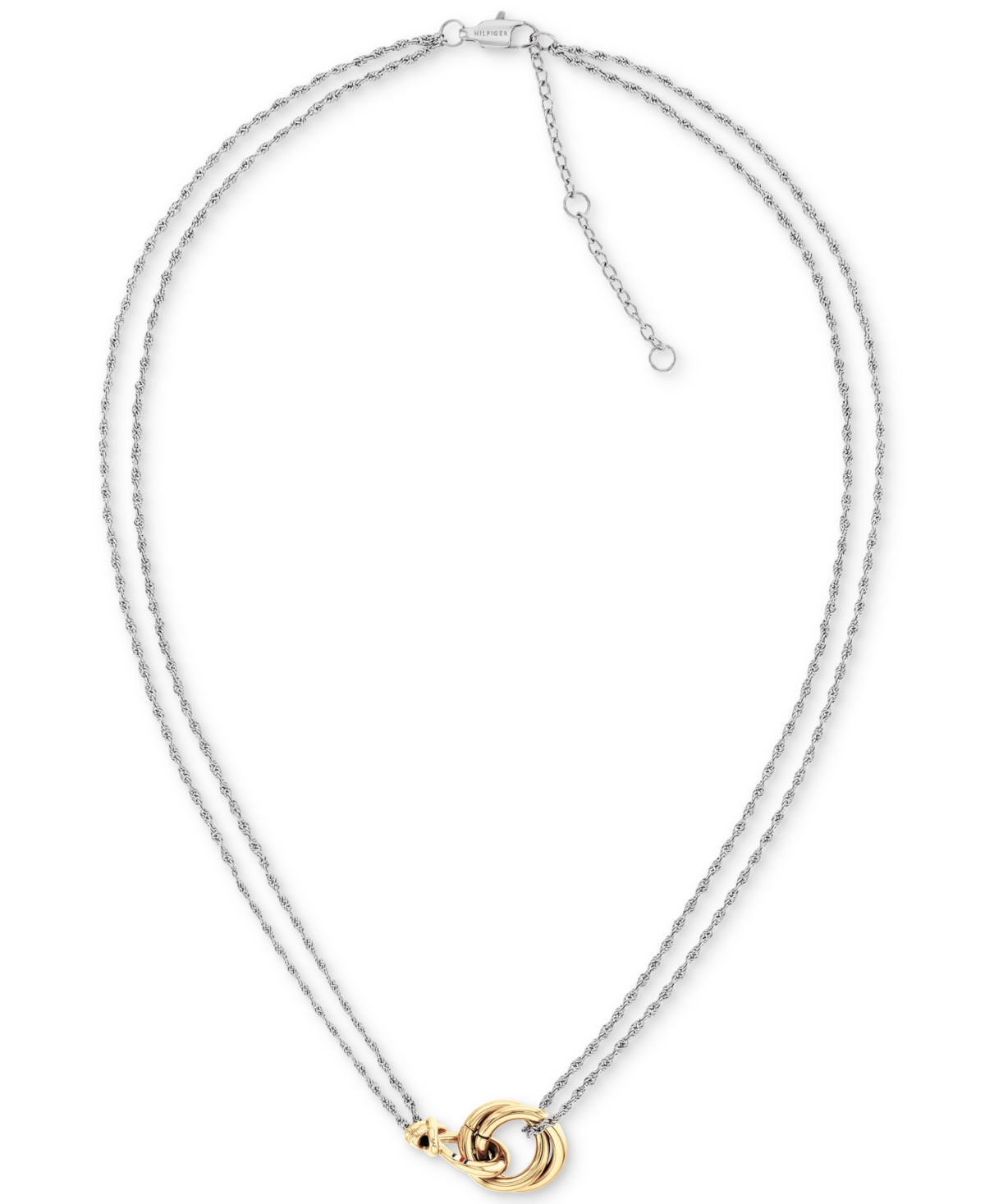Tommy Hilfiger Two-tone Nautical Knot Pendant Necklace, 16" + 2" Extender In Silver