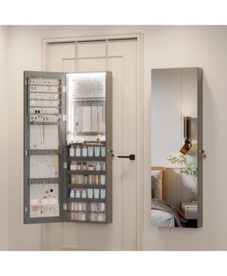 Wall/Door Mounted LED Jewelry Storage Mirror Cabinet
