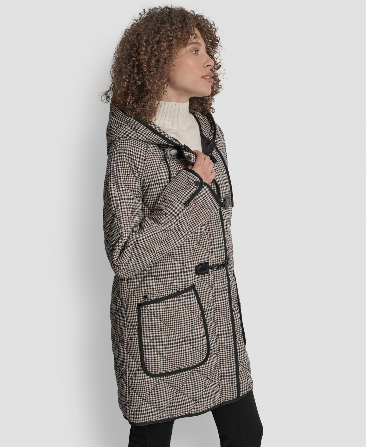 Dkny Women's Hooded Toggle Quilted Coat In Multi