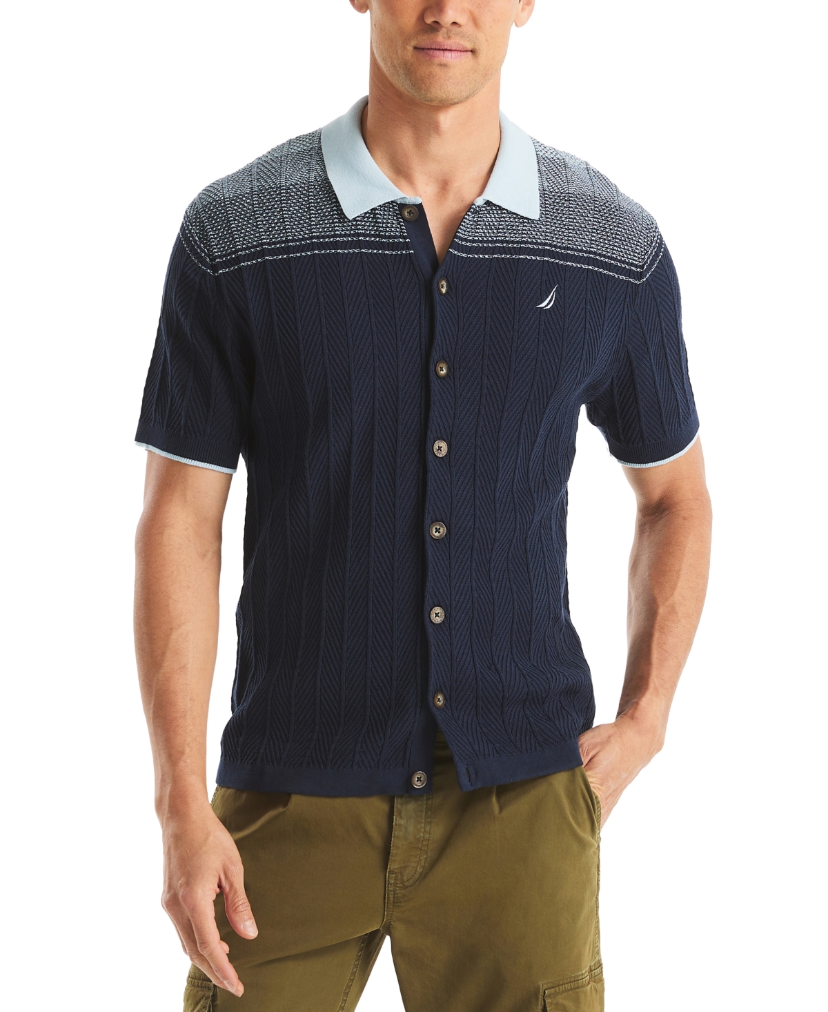 Nautica Men's Short Sleeve Button-Front Sweater