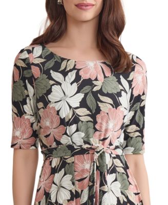 Women's Printed Elbow-Sleeve Midi Dress, Regular & Petite