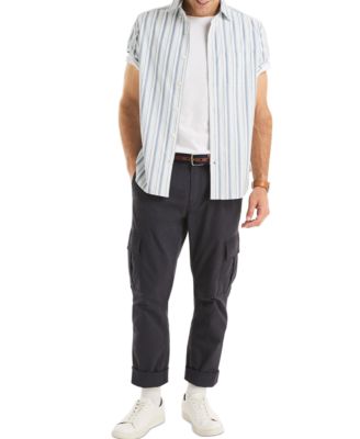 Men's Short Sleeve Striped Button-Down Oxford Shirt