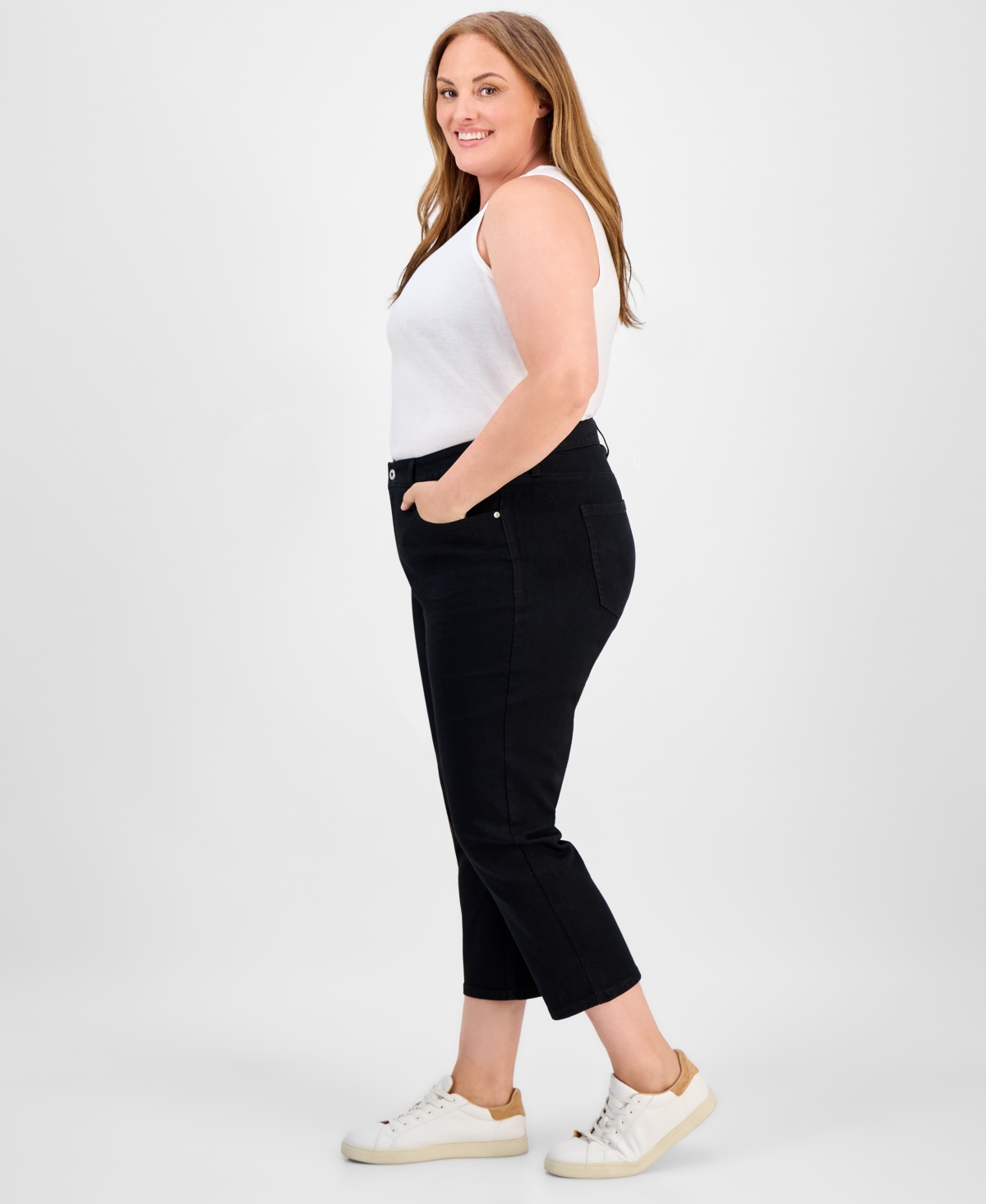 Style & Co Plus Size Mid Rise Slim Straight Ankle Jeans, Macy's Exclusive In Blue
