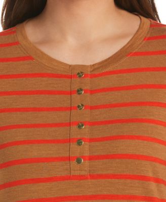 Petite Cotton Knit 3/4 Sleeve Henley Top