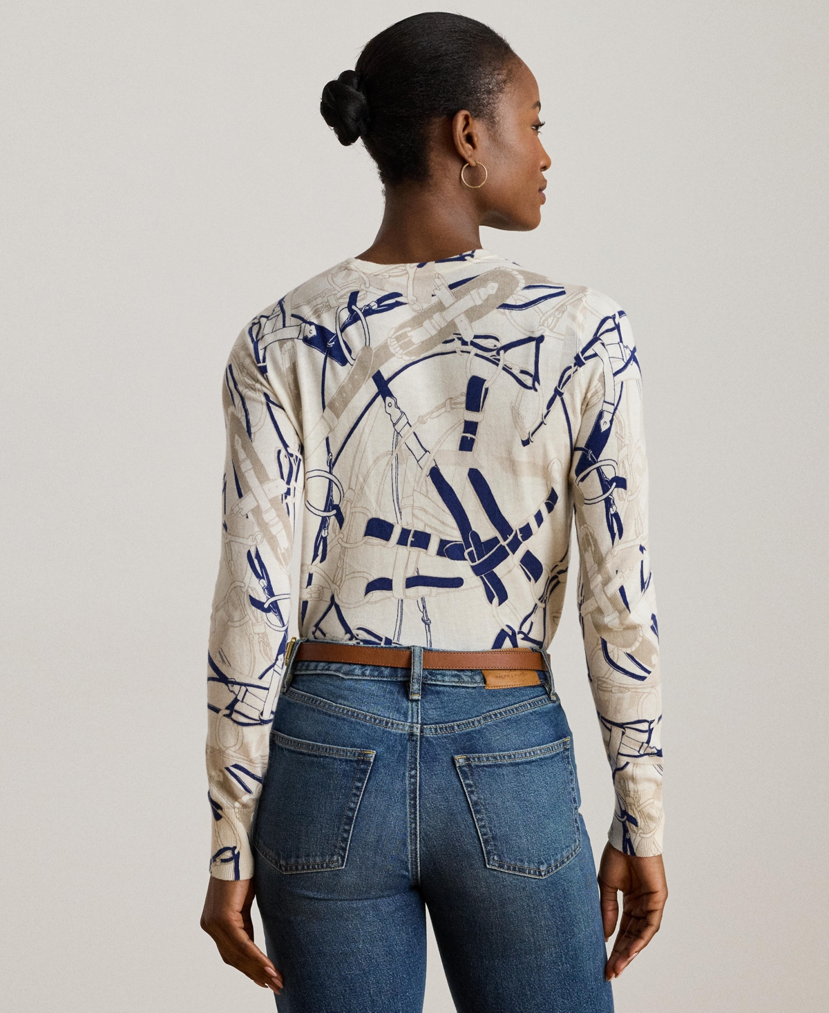 Ralph Lauren Womens Belting Print Cotton Blend Sweater P Xs Xxl In Multi