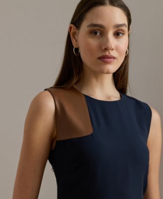 Women's Faux-Leather-Trim Georgette Dress