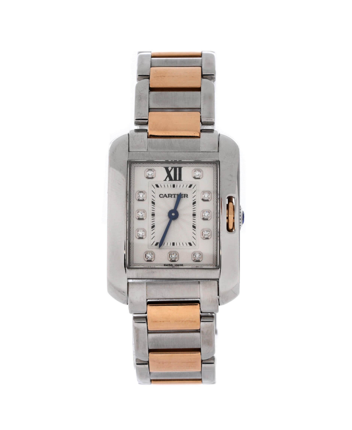 Tank Anglaise Quartz Watch in Stainless Steel and Rose Gold with Diamond Markers 23mm - Dial color: natural
