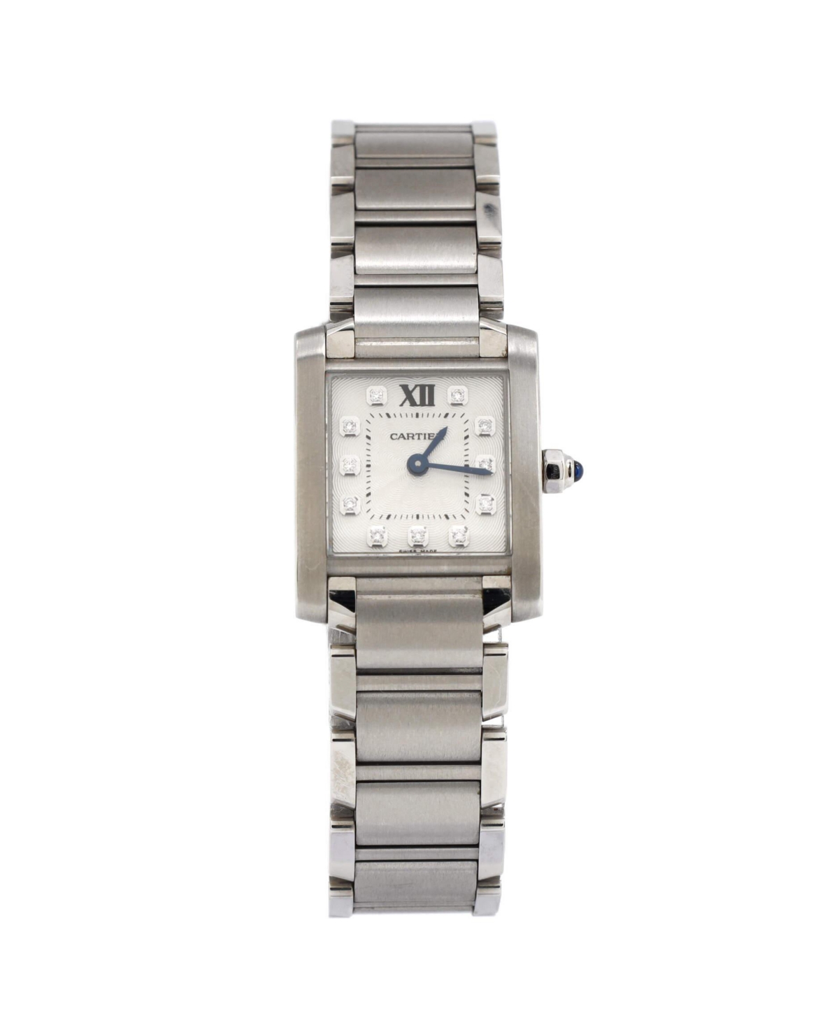 Tank Francaise Quartz Watch in Stainless Steel with Diamond Markers 20mm - Dial color: white