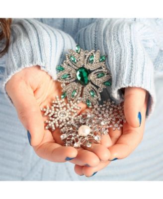 Large Frozen Winter Holiday Party CZ Pave Cubic Zirconia Scarf Christmas Statement Snowflake Brooch Pin Brass