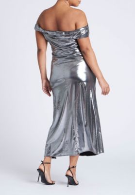 Women's Plus Size Twist Neck Lame Maxi Dress