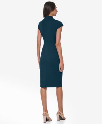 Women's Scuba Crepe Split V-Neck Sheath Dress
