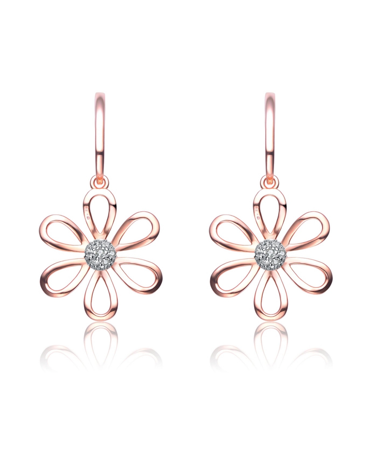 18K Rose Gold Plating with Clear Cubic Zirconia Six Petal Flower Earrings - Pink