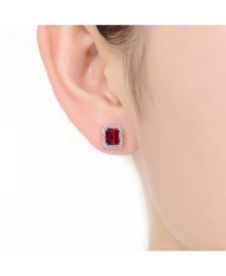 Square Stud Earrings with Colored Cubic Zirconia