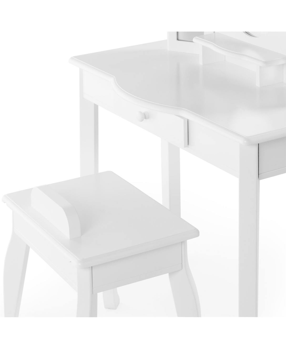 Guidecraft Kids' Vanity and Stool Set - White: Little Girls Pretend Play Princess Desk and Chair, Makeup Mirror with Storage Drawer