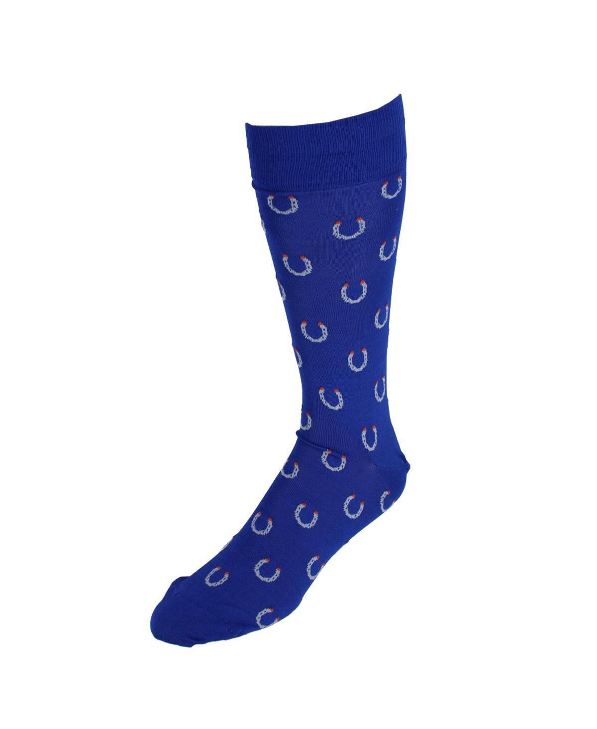 Men's Lucky Horseshoe Over The Calf Pima Cotton Novelty Dress Sock (1 Pair) - Clematis blue