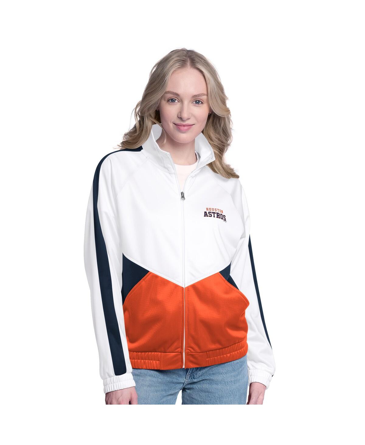 Women's White/Navy Houston Astros Rally Rhinestone Raglan Full-Zip Track Jacket - White, Navy