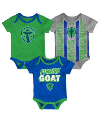 Outerstuff - Newborn 3-Pack Green/Heather Gray/Blue Seattle Sounders FC Loyal Buddies Bodysuit Set